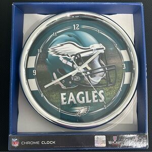 NFL EAGLES CHROME WALL CLOCK NEW